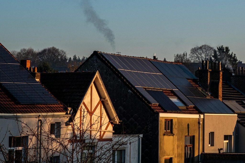 Solar panels On UK Home On Sunny Day